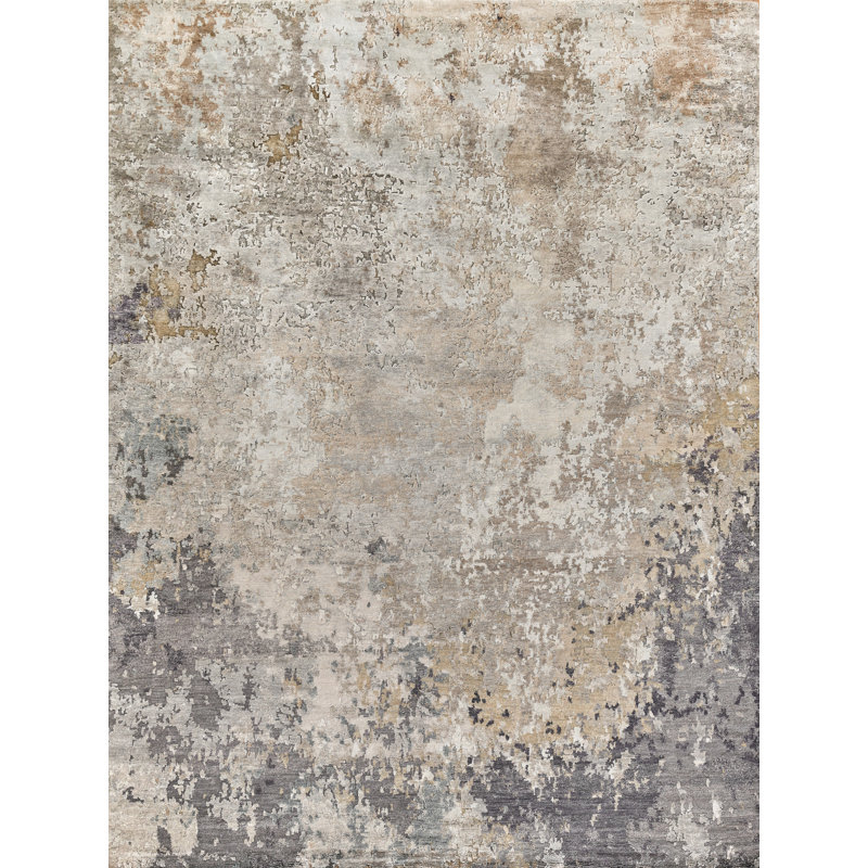 Laureno Silk Abstract Area Rug in Gray, Rectangle 6' x 9'