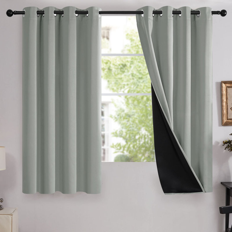 100 Percent Blackout with Liner Grommet Curtain Panel (Set of 4), 52" W x 54" L, Light Gray