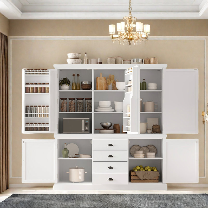 Garde-manger autoportant de 73 po en bois, armoire de rangement spacieuse avec tiroirs, portes et tablettes réglables pour la cuisine et la salle à manger