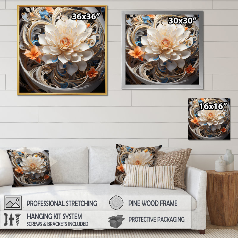 «Electrifiant Vibrant Fractal Flowers», reproduction sur toile, Cadre photo noir simple, H 16 po x l 16 po x P 1 po