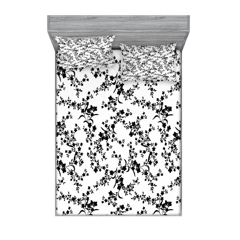 Microfiber Sheet Set, Full/Double Sheet Set +Fitted Sheet +2 Pillowcases, Blooms Branches