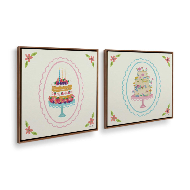 Sweet Slice Party, ensemble de 2 impressions, 30" x 30", Framed Canvas, Walnut