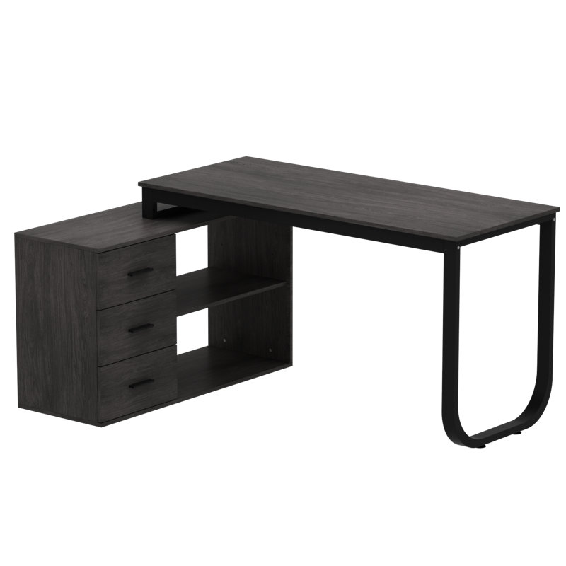 L-Shaped Metal Base Writing Desk, Grey/Black, Grey