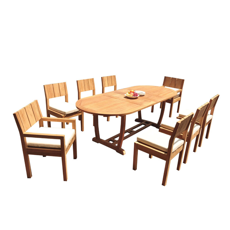 Jules 10 - Person Teak Patio Dining Set with Oval Table, 30.5" H x 94" L x 40" W, 10