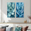 «Desert Succulent Leaves I» - art mural floral 2 panneaux