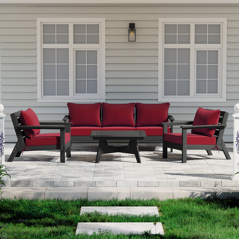 6-Piece Deep Seating Set, Red, Black