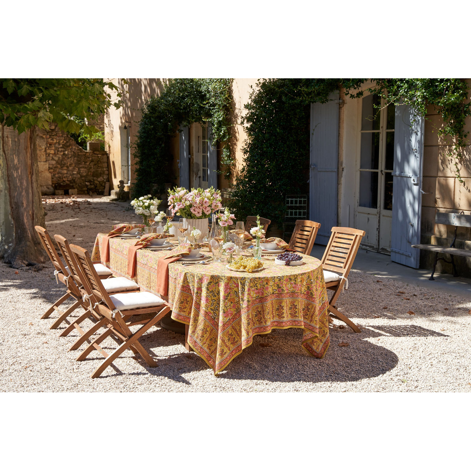 Damaris Tablecloth - Pink/Mustard - 71" x 142", 128" L x 71" W