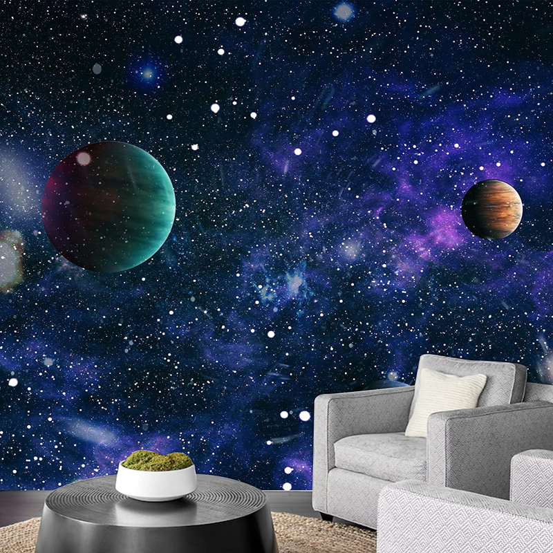Planet In Outer Space Galaxy Border, Blue, 100" L x 144" W