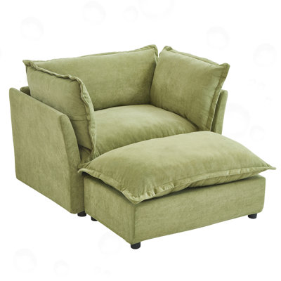 Upholstered Sofa Chair With Movable Ottoman