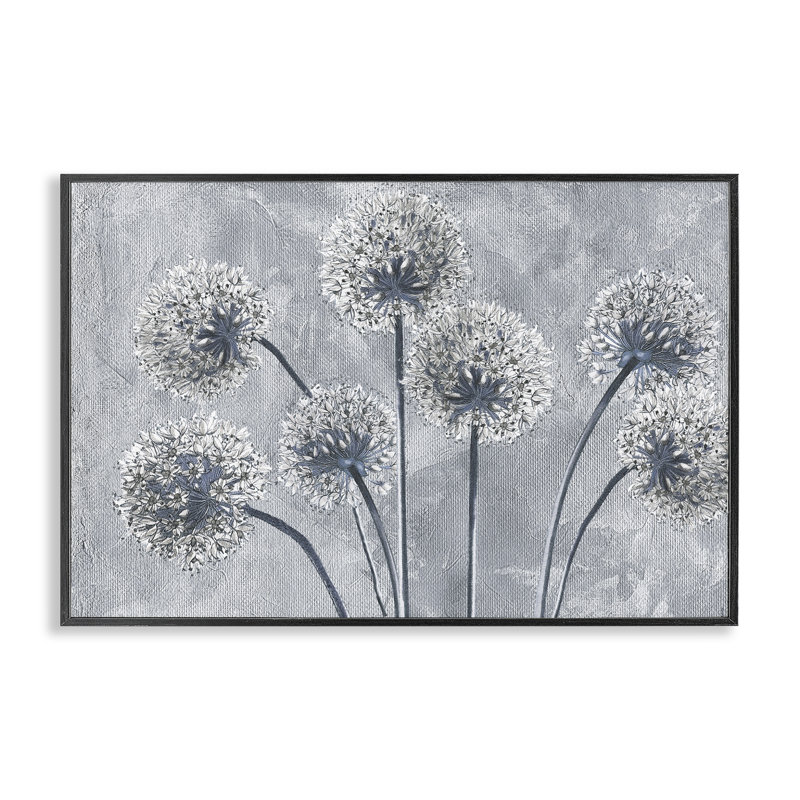 Giclée encadrée de fleurs d'oignon bleues, design par Sophie 6, H 20 po x l 30 po, Giclée encadrée noir minuit