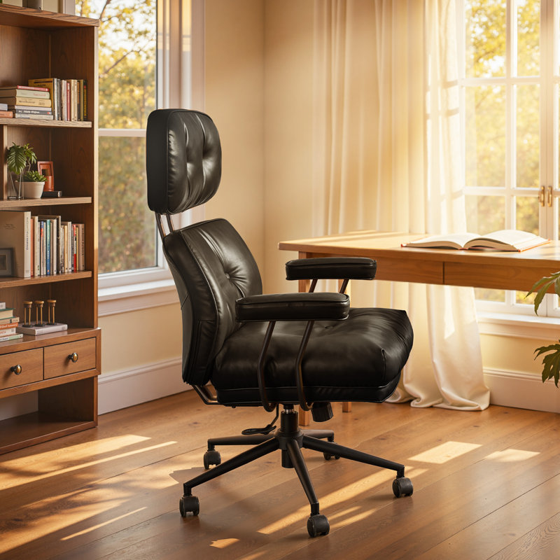 Office Chair With Headrest, Swivel Task Chair With Adjustable Gas Lift, Black