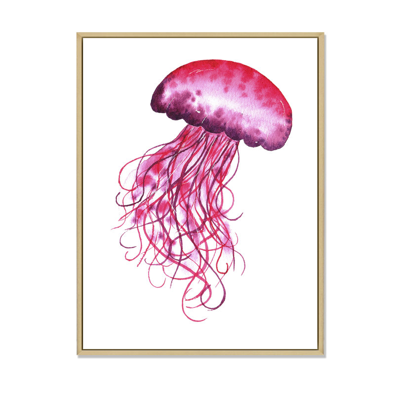 Adorable méduse rose méduse - Décoration murale nautique et côtière en toile, H 12 po x l 8 po x P 1 po