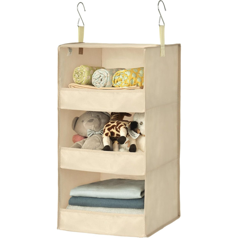 3-Shelf Hanging Closet Organizer, Collapsible Closet Hanging Shelves, Nursery Hanging Organizer, 1-Pack, Beige