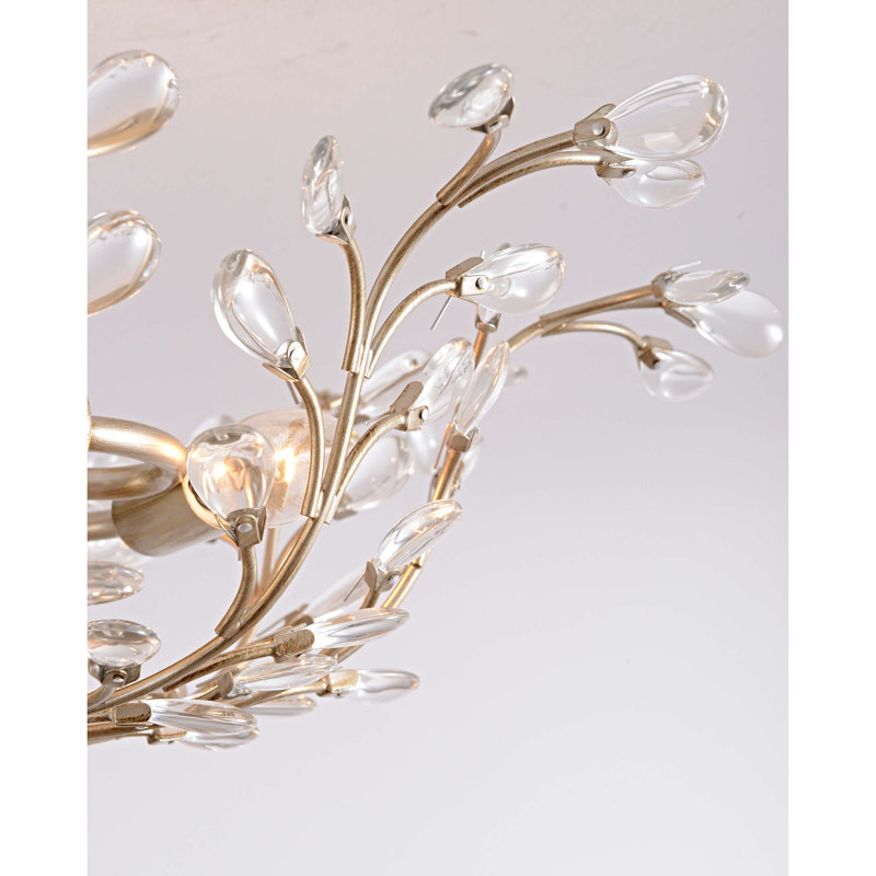 Flavia 4-light Brushed Silver-ish Champagne Crystal Bud 8-Branch Semi-Flush Mount