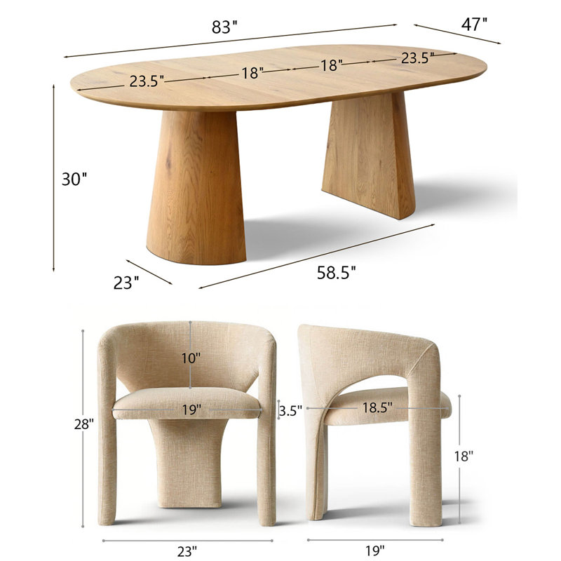 47"-83" Extendable Round To Oval Dining Table Set,Modern Pedestal Wood Dining Table With Upholstered Barrel Chairs, Brie 