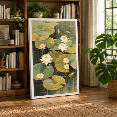 Lotus Pond at Dawn Botanical - Wrapped Canvas