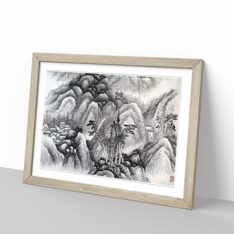 Landscape Vol.7 by Gong Xian - Picture Frame Drawing Print, Oak Framed, 27cm H x 36cm W x 2cm D