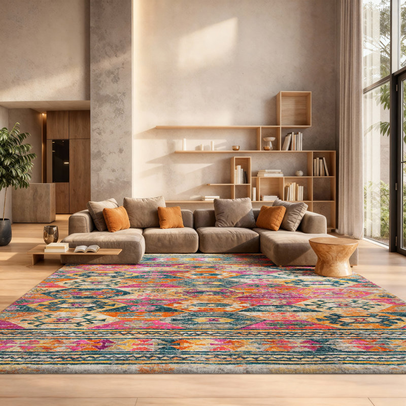 Tapis rose Felty Ikat, Rectangle 8 pi x 10 pi