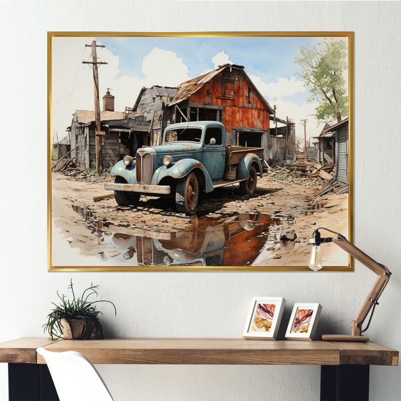 The Great Depression Achromatic II - Transportation Canvas Art Print, H 16 po x l 32 po x P 1 po, Cadre flottant doré
