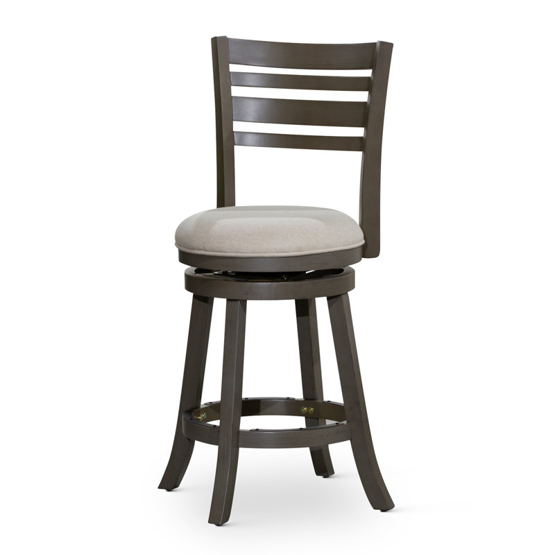 Swivel Upholstered Counter Stool, Beige, Weathered Gray