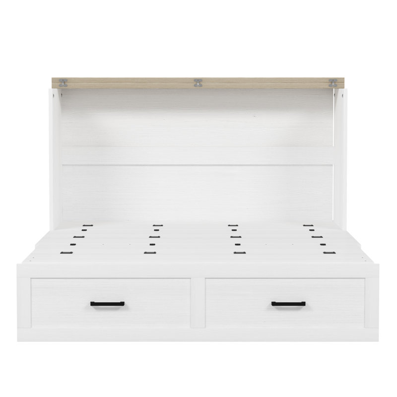 Grand lit escamotable avec station de charge, plateforme pliable et grand tiroir de rangement pour chambre d'amis, blanc