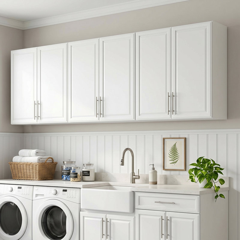 Armoires de salle de lavage 88,5 po, armoires de cuisine avec armoires de salle de bain avec portes Shaker et tablettes réglables, armoires de rangement murales pour salle de lavage, salle de bain, cuisine