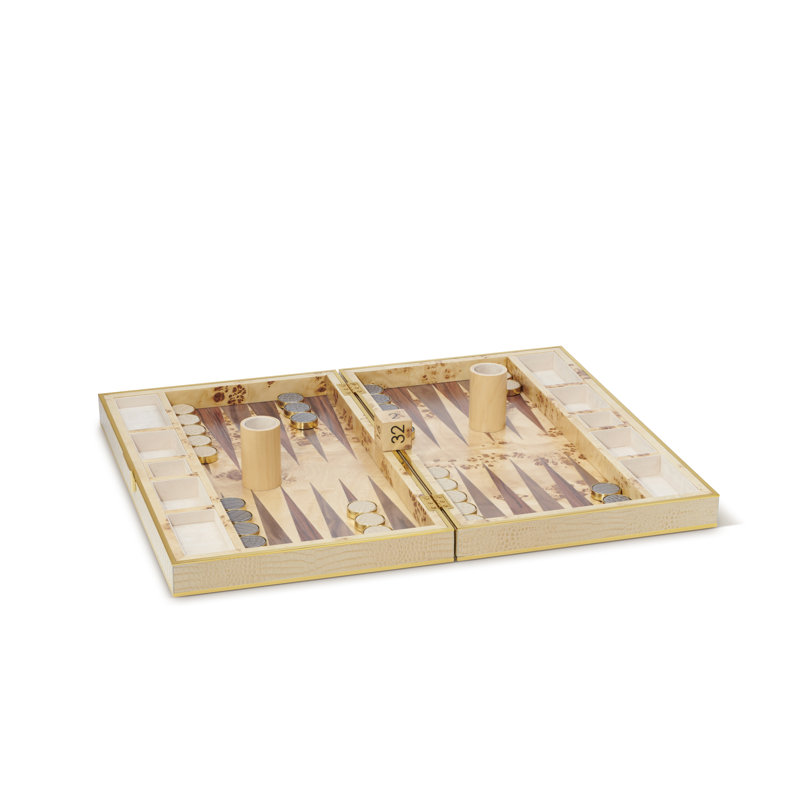 Luxurious Croc Embossed Leather and Brass Backgammon Set