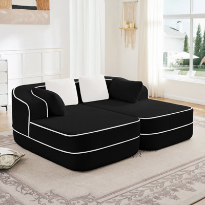 Canapé de 77,2 po en tissu pelucheux sans assemblage de 32,2 po d'épaisseur, sans assemblage, canapé moelleux et confortable, canapé-lit, conception contrastée, esthétique symétrique, pour le salon