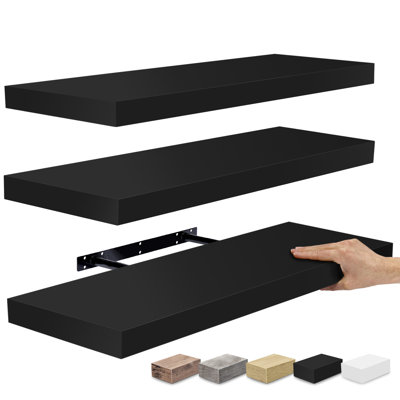 Makalani 3 Piece Solid Wood Floating Shelf, Black