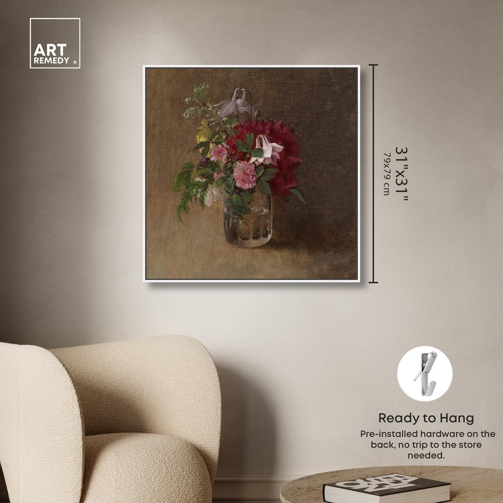 Flowers in Vases "Flowers in a Glass" Print, White Framed, 31" H x 31" W