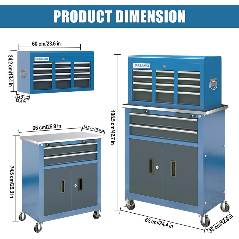 8-Drawer Rolling Tool Chest with 360-Degree Wheels and Secure Locking System