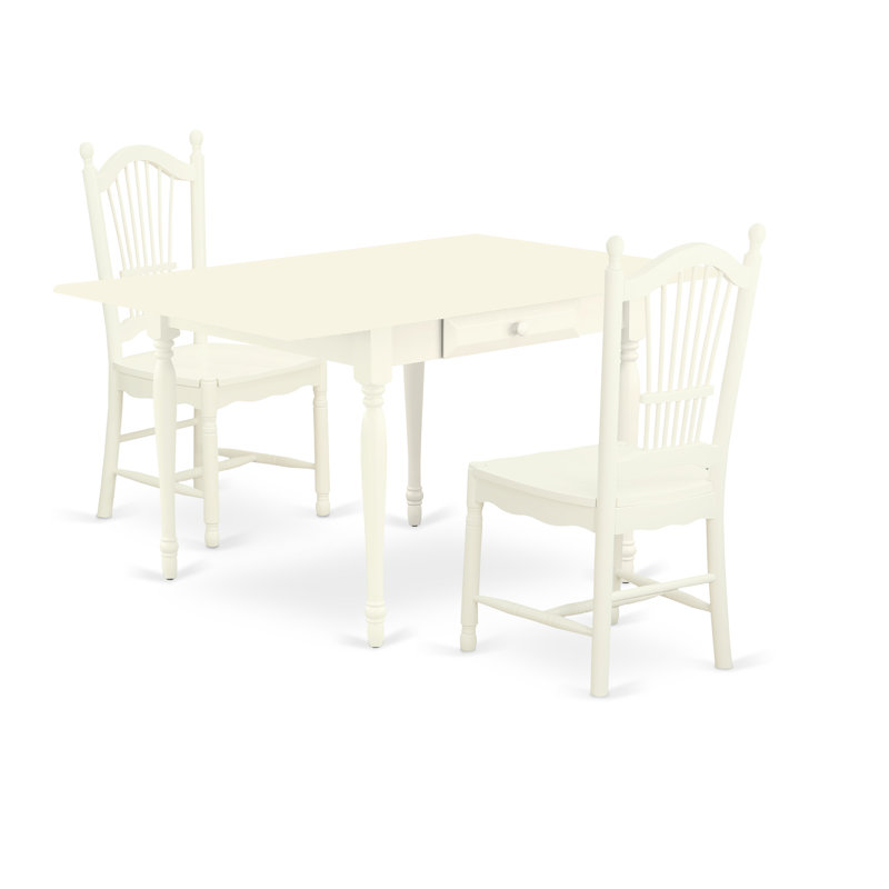 L'ensemble de salle à manger 3 pièces contient une table de salle à manger rectangulaire avec Dropleaf et 2 chaises en bois, lin blanc