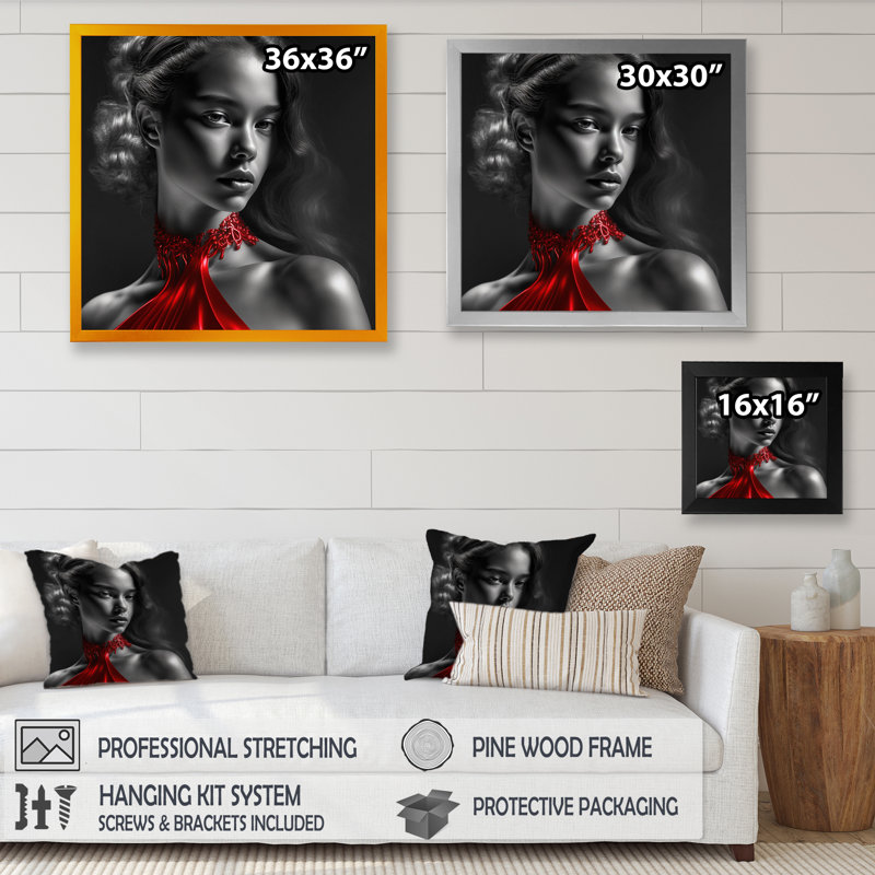 Reproduction sur toile rétro gracieuse en noir et rouge IV, Impression noire sur toile encadrée, H 24 po x l 24 po x P 1 po