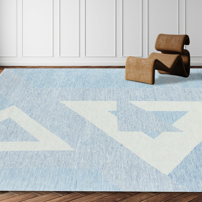 Tapis bleu / blanc de haute qualité noué à la main, Rectangle 9 pi x 12 pi