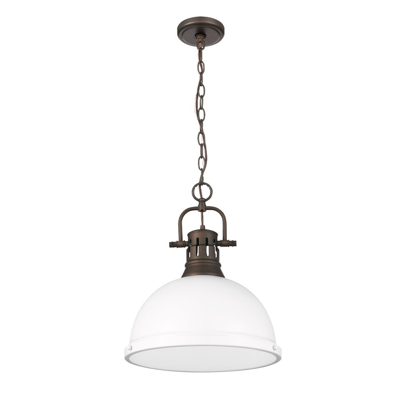 Luminaire suspendu 1 lumière avec chaîne Aljona, Blanc mat, Bronze huilé, H 16,875 po x l 14 po x P 14 po
