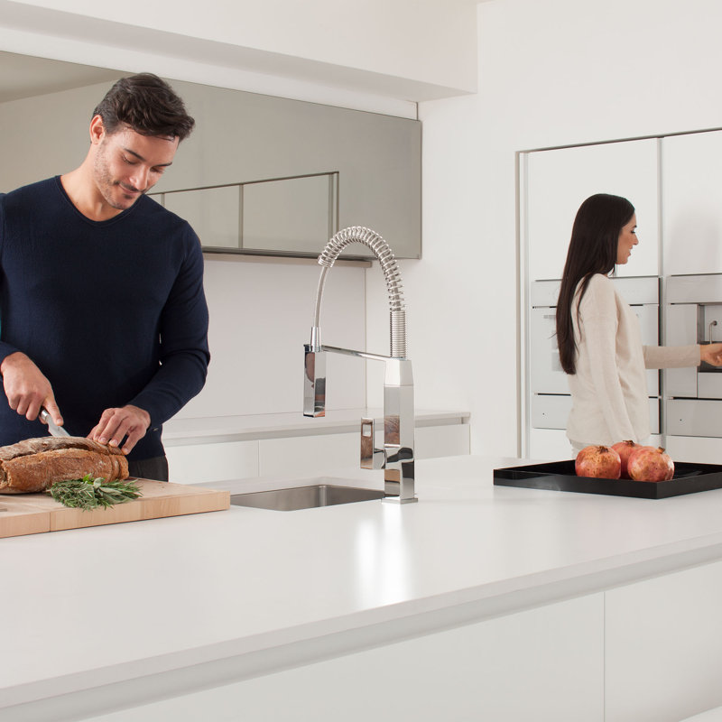 Eurocube® Pull Out Single Handle Kitchen Faucet with SilkMove® and with Accessories, StarLight Chrome
