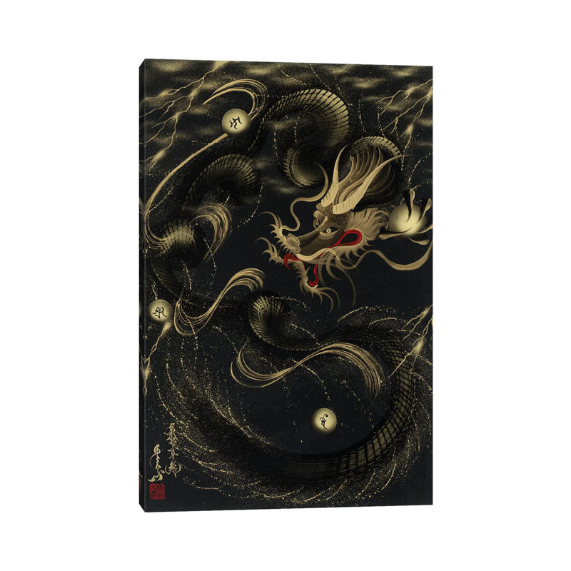 «Thunder Black Dragon» - reproduction, H 40 po x l 26 po x P 1,5 po, Toile tendue
