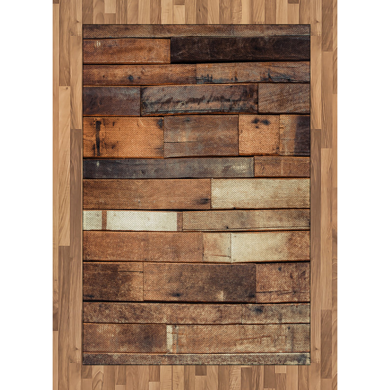 Wooden Print High Density Long Fiber Poly Threads Decorative Area Rug Carpet, Rectangle 4' x 5'8"