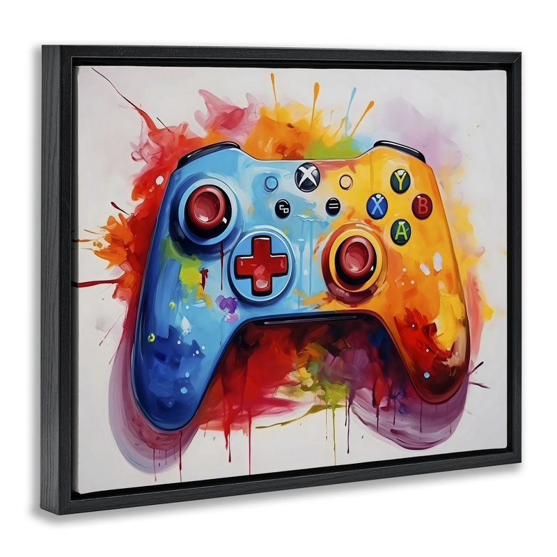 Colorful Video Game Controller Floating Frame, design by Creative Studio, Jet Black Floater Frame, 17" H x 21" W