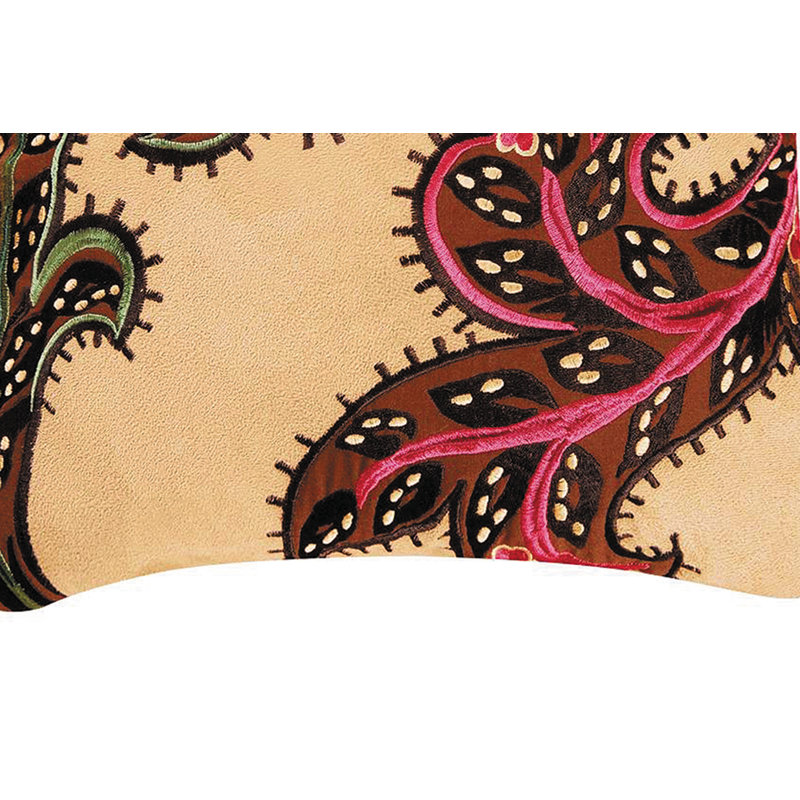14" Beige and Brown Embroidered Square Throw Pillow