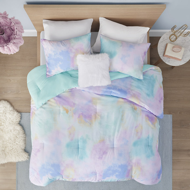 Dreamy Tie Dye Bedding Sets, Polyester Aqua Comforter, Bohemian Chic For Home