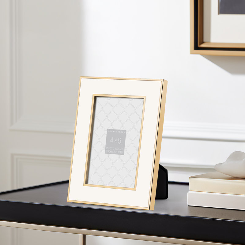 Gold and White Enamel 4x6 Tabletop Picture Frame
