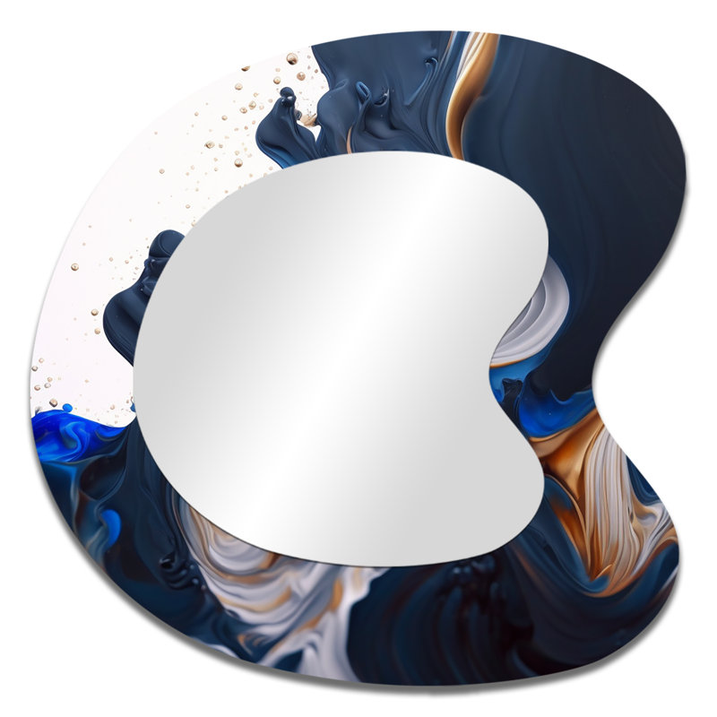Gaber Ice Paint Splash V - Abstract Unique Shape Unique Wall Mirror, Modern Asymmetrical Mirror, Printed Metal Art, 33" x 33"