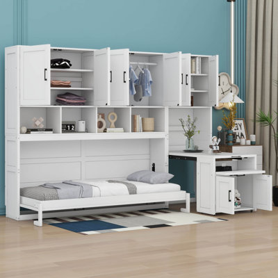  Lit escamotable simple Elin avec bureau et tablettes ouvertes