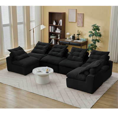 Canapé modulaire, sans accoudoirs, bricolage à souhait, velours côtelé, canapé-lit à dossier nu, coin lecture ou appartement, coussin lombaire, 6 sièges, rembourré