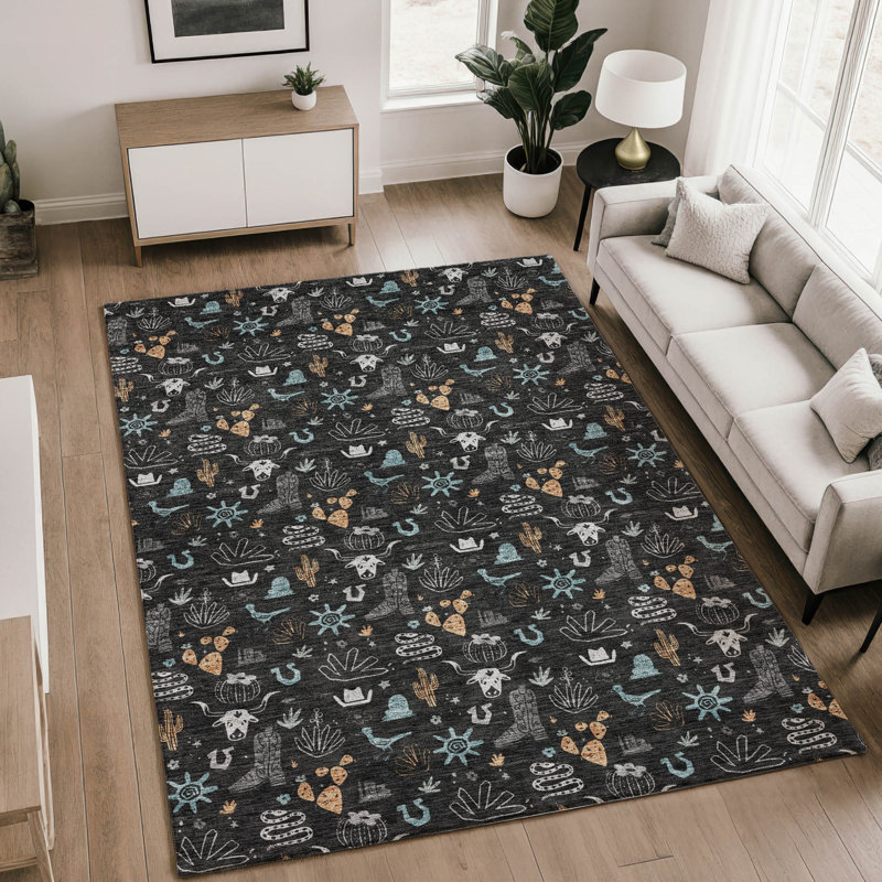Tapis de qualité supérieure lavable à la machine Villers, Noir, 8' x 10'