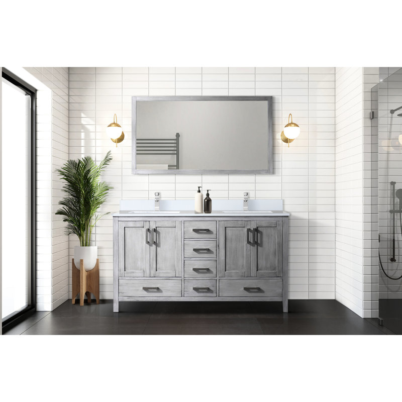 Double Bath Vanity In Grey, 60 In. W X 22 D, With Marble Top, Faucet Included, And 58 Mirror - Scratch- Surface Stain Resistance Feature