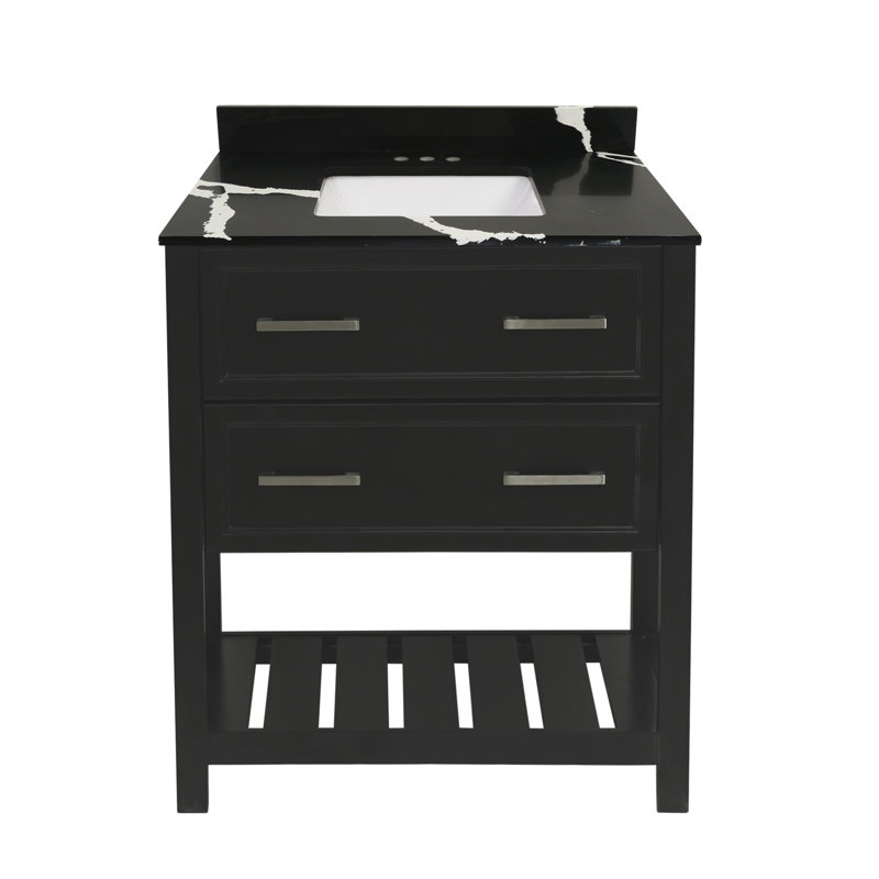 Ensemble de meuble-lavabo simple 25 "aguallo, Noir Calacatta, Espresso