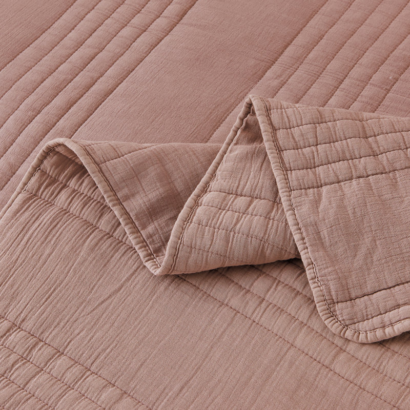 Kosovo Grimshaw 100% Cotton Quilt Set, King Quilt + 2 King Shams, Rust Pink