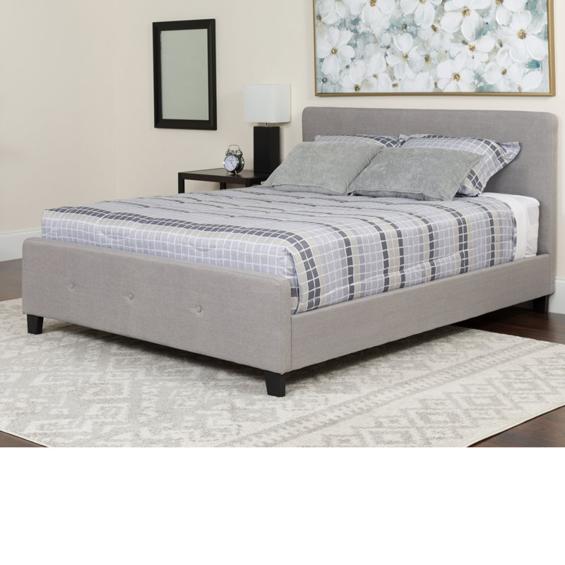 Light Gray Upholstered Full Platform Bed with Tufted Headboard
